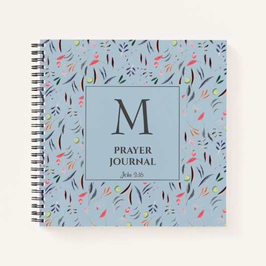 Dusky Blue | Floral | Monogramm | PRAYER JOURNAL Notizblock (Vorderseite)