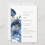 Dusky Blue Gold Floral All in one Wedding Einladung