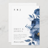 Dusky Blue Gold Floral All in one Wedding Einladung (Vorne/Hinten)