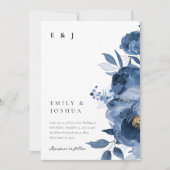 Dusky Blue Gold Floral Wedding Einladung (Vorderseite)
