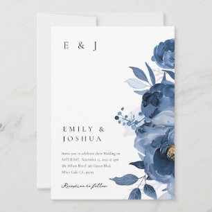 Dusky Blue Gold Floral Wedding Einladung