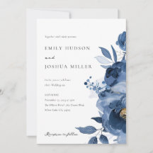 Dusky Blue Gold Floral Wedding Einladung