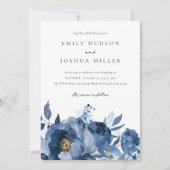 Dusky Blue Gold Floral Wedding Einladung (Vorderseite)