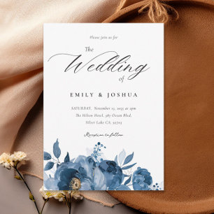 Dusky Blue Gold Floral Wedding Einladung