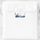 Dusky Blue Gold Floral Wedding Quadratischer Aufkleber (Tasche)