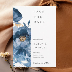 Dusky Blue Gold Floral Wedding Save The Date