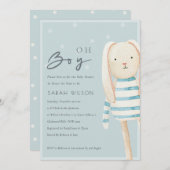 Dusky Blue Gray Bunny Oh Boy Baby Dusche laden Dankeskarte (Vorne/Hinten)