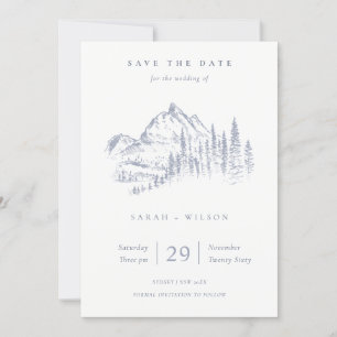 Dusky Blue Gray Kraft Rustikale Pine Mountain Sket Save The Date