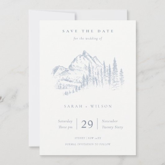 Dusky Blue Gray Kraft Rustikale Pine Mountain Sket Save The Date (Vorderseite)