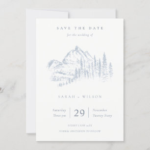 Dusky Blue Gray Kraft Rustikale Pine Mountain Sket Save The Date