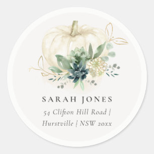 Dusky Blue Green Gold Succulent Pumpkin-Adresse Runder Aufkleber