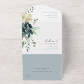 Dusky Blue Green Gold Succulent Pumpkin Wedding All In One Einladung (Außenbereich)