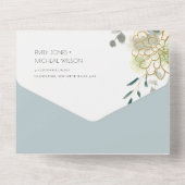 Dusky Blue Green Gold Succulent Pumpkin Wedding All In One Einladung (Rückseite)