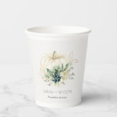 Dusky Blue Green Gold Succulent Pumpkin Wedding Pappbecher (Vorderseite)