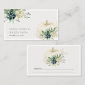 Dusky Blue Green Gold Succulent Pumpkin Wedding Platzkarte (Vorne/Hinten)