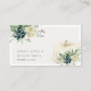 Dusky Blue Green Gold Succulent Pumpkin Wedding Platzkarte