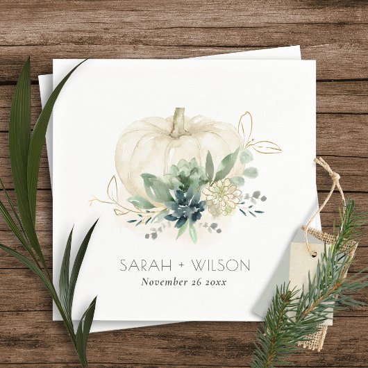 Dusky Blue Green Gold Succulent Pumpkin Wedding Serviette