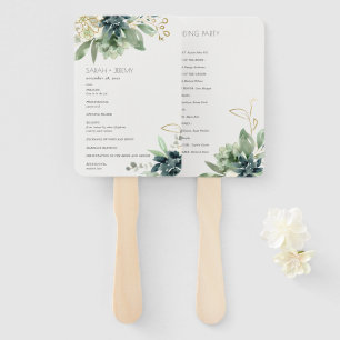 Dusky Blue Green Succulent Foliage Wedding Program Fächer
