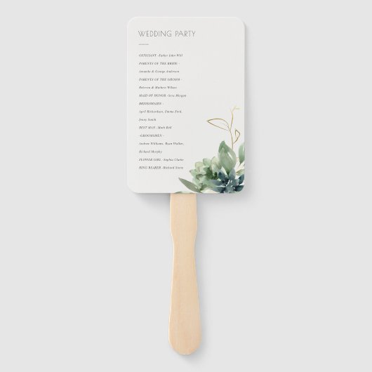 Dusky Blue Green Succulent Foliage Wedding Program Fächer (Rückseite)