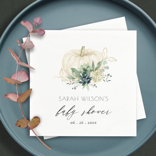 Dusky Blue Green Succulent Pumpkin Baby Dusche Serviette