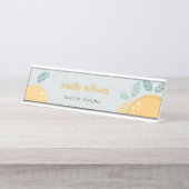 Dusky Blue Niedlich Lemon Abstrakt Bold Fruchtzitr Schreibtischnamensplakette (Vorderseite )