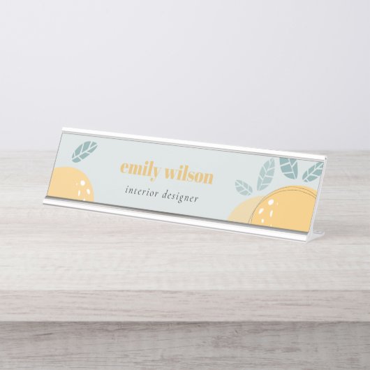 Dusky Blue Niedlich Lemon Abstrakt Bold Fruchtzitr Schreibtischnamensplakette (Vorderseite )