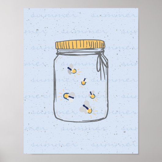 Dusky Blue Rough Sketch Fireflies in Mason Jar Poster (Vorne)