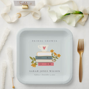 Dusky Blue Stack Storybooks Floral Brautparty Pappteller