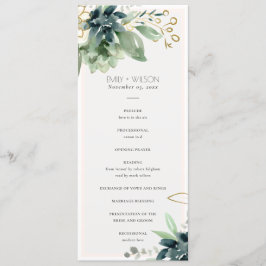 Dusky Blue Succulent Wedding Zeremony Program Menükarte