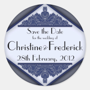 Dusky Blue Vintag, rund Save the Date Aufkleber