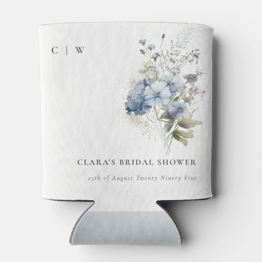 Dusky Blue Watercolor Hütte Brautparty Dosenkühler (Rückseite)