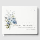 Dusky Blue Watercolor Hütte Brautparty Gästebuch (Vorderseite)