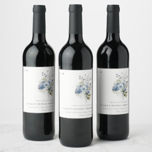 Dusky Blue Watercolor Hütte Brautparty Weinetikett