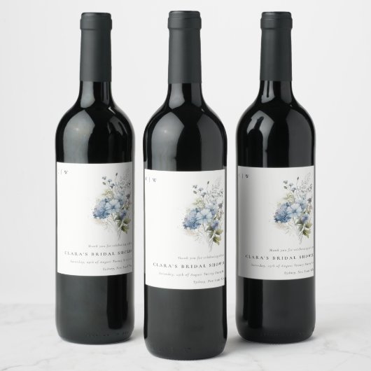 Dusky Blue Watercolor Hütte Brautparty Weinetikett (Flaschen)