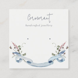 Dusky Blue Wildblume Ribbon Stud Earring Holder Quadratische Visitenkarte