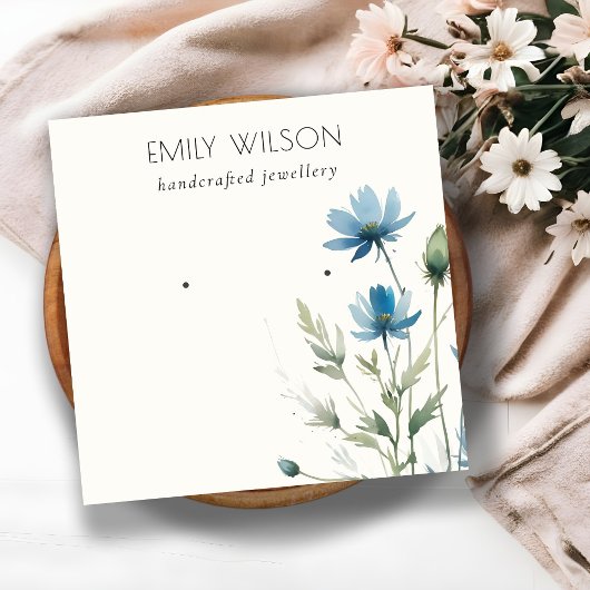 Dusky Blue Wildblume Watercolor Earring Display Quadratische Visitenkarte