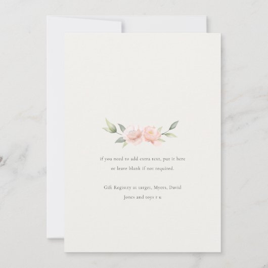 Dusky Blush Bunny in Floral Basket Baby Dusche Einladung (Rückseite)