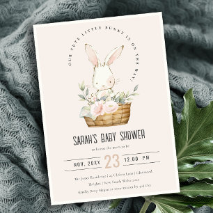 Dusky Blush Bunny in Floral Basket Baby Dusche Einladung