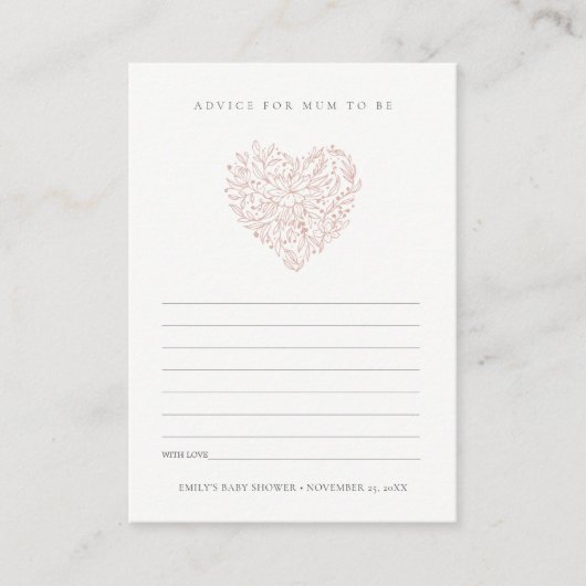 Dusky Blush Flora Herzberatung für Mum Baby Dusche Begleitkarte (Vorderseite)