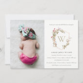 Dusky Blush Pink Wildblume Wappen Foto Taufe Einladung (Vorderseite)