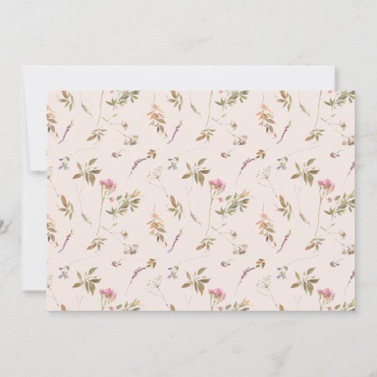 Dusky Blush Pink Wildblume Wappen Foto Taufe Einladung (Rückseite)