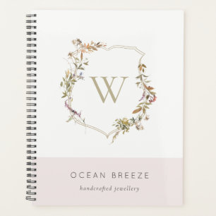 Dusky Blush Pink Wildblume Wappen Monogram Planer