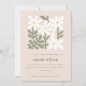 Dusky Blush Retro Minimaler Blumengeburt Einladung (Vorderseite)