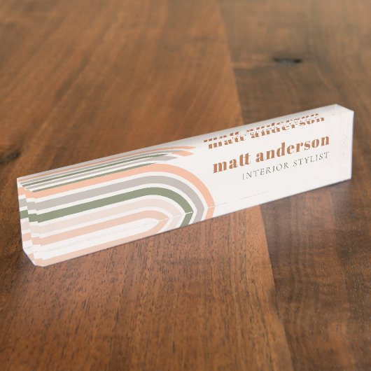 Dusky Bold Retro Rainbow Wüste Chic Blush Rust Namensplakette (Seite)