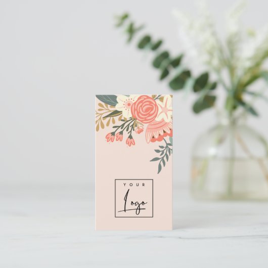 Dusky Chic Orange Blush Peach Ambrosia Floral Logo Visitenkarte (Stehend Vorderseite)