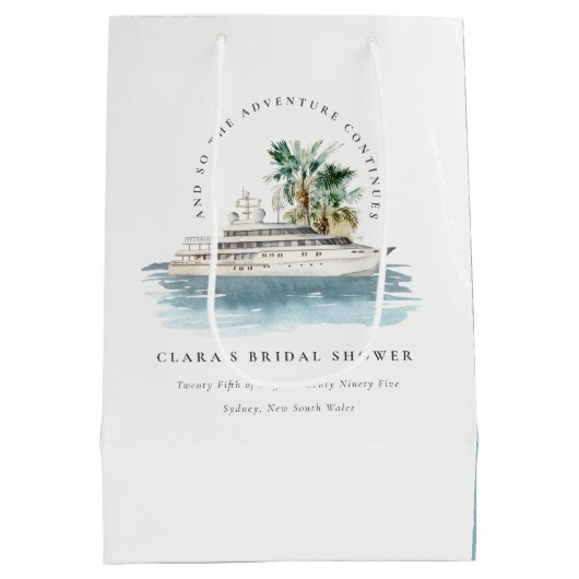Dusky Cruise Ship Palm Seascape Brautparty Mittlere Geschenktüte (Rückseite)
