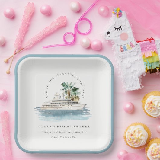 Dusky Cruise Ship Palm Seascape Brautparty Pappteller (Party)