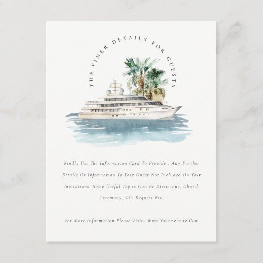 Dusky Cruise Ship Palm Seascape Hochzeitdetails Begleitkarte (Vorderseite)