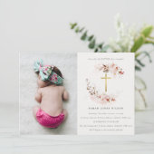 Dusky Fall Marsala Bloral Cross Foto Taufe Einladung (Stehend Vorderseite)