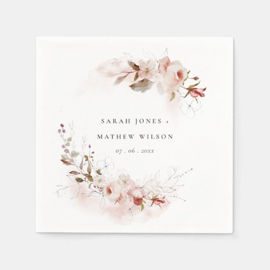 Dusky Fall Marsala Blush Blumenstrauß Hochzeit Serviette (Vorderseite)